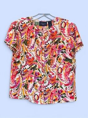 Crazy Horse by‎ Liz Claiborne Silk Floral Paisley Button Front Blouse Size 12
